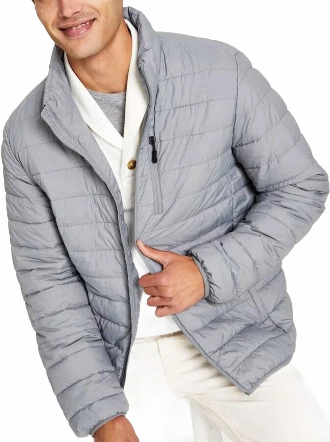 Club Room Packable Quilted Puffer Jacket In Heather Grey