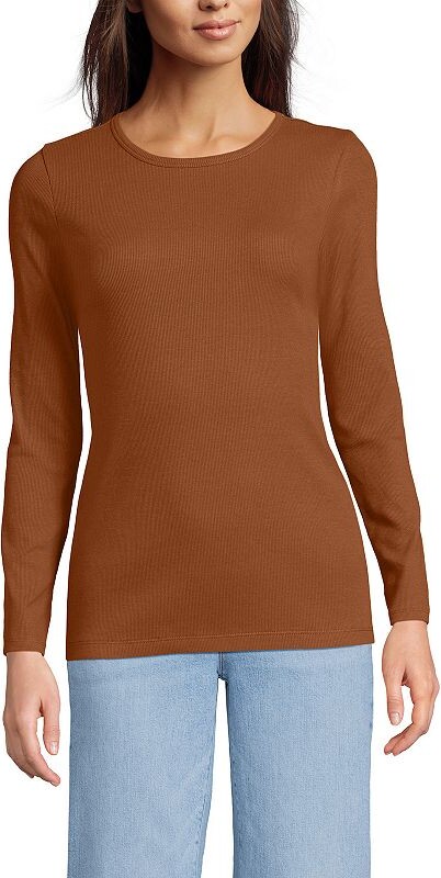 Lands' End Petite Long Sleeve Micro Rib Crewneck T-Shirt