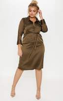 Thumbnail for your product : PrettyLittleThing Plus Khaki Satin Pocket Detail Midi Dress