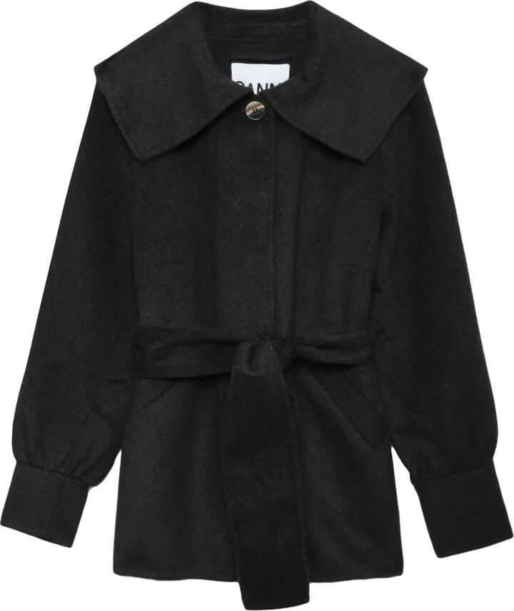 Ganni Belted-Waist Wool-Blend Jacket