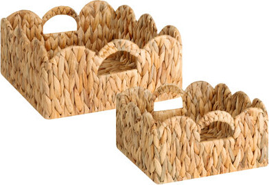 StorageWorks Scalloped Edge Wicker Basket, Scalloped Woven Basket for Organizing, Nursery Basket with Built-in Handles, Storage Basket for Décor, Seag