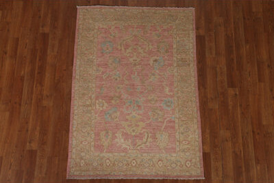 Rug Source Outlet Floral Hand-Knotted Rectangle 3'5'' x 4'10'' Wool Area Rug in Pink/Beige