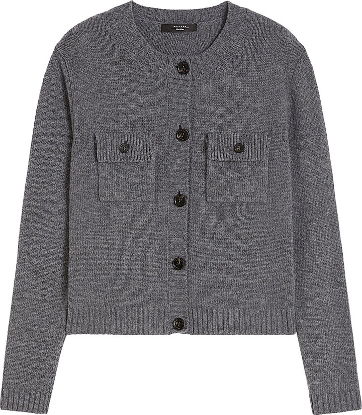Women's Pure Wool Yarn Cardigan - Dark Grey Melange - Size Small
