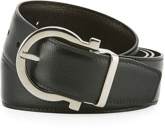 Ferragamo Men's Stamped Leather Gancio Buckle Belt