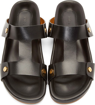 Chloé Black Leather Slip-On Sandals