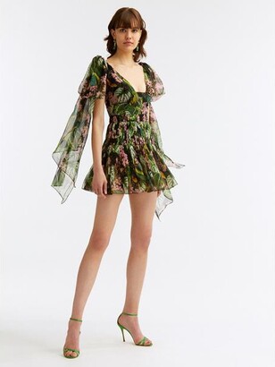ODLR Mixed Botanical Tie-Strap Mini Dress