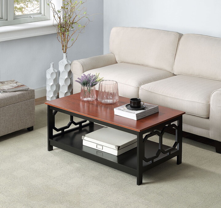 Convenience Concepts Omega Coffee Table with Shelf, Cherry/Black