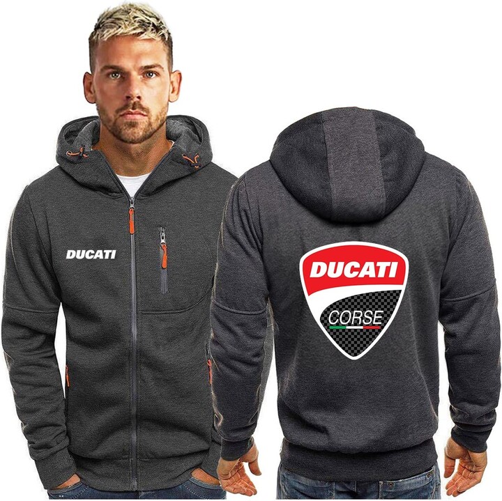 BABQ-UIWE Ducati Hoodie Mens Zip Up Sweatshirt - Long Sleeve Hooded Casual  Jacket Fashion Cardigan Pullover -Teen Gift(Color:A - ShopStyle