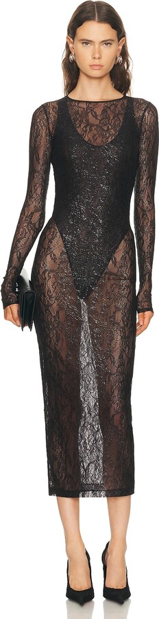 Wardrobe NYC Lace Midi Dress in BlackMetallic Silver