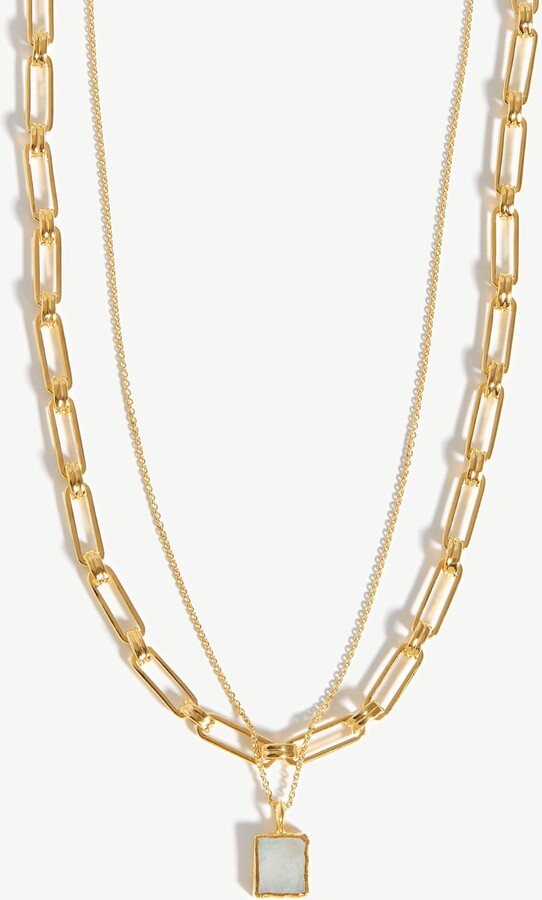 Aegis Moon Chain Necklace Gift Set 18ct Gold Plated Vermeil/Rainbow Moonstone ShopStyle