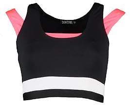 boohoo NEW Womens Lucy Fit Double Layer Colour Pop Sports Bra in