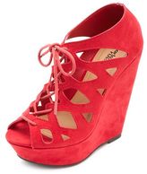 Thumbnail for your product : Charlotte Russe Cut-Out Lace-Up Peep Toe Platform Wedges