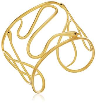 Satya Jewelry Gold Snake Bangle with Black Spinel Cuff Bracelet