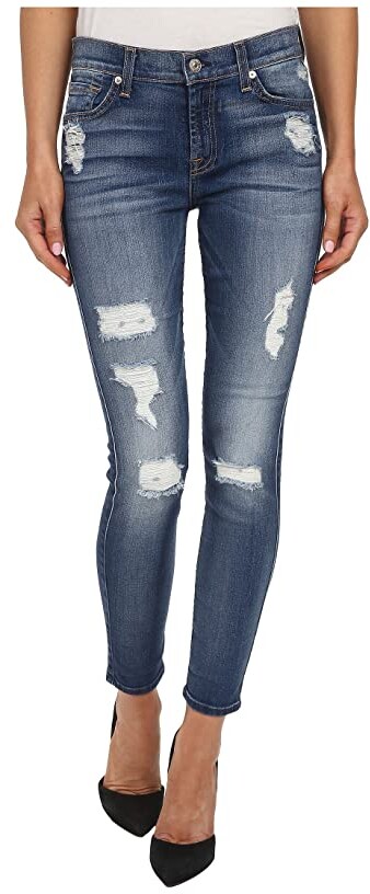 7 For All Mankind The Ankle Skinny w/ Destroy in Distressed Authentic Light  2 - ShopStyle