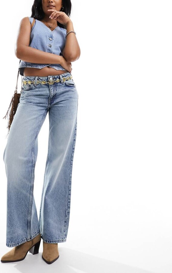 Monki Kaori cotton flared jeans in la lune blue MBLUE ShopStyle