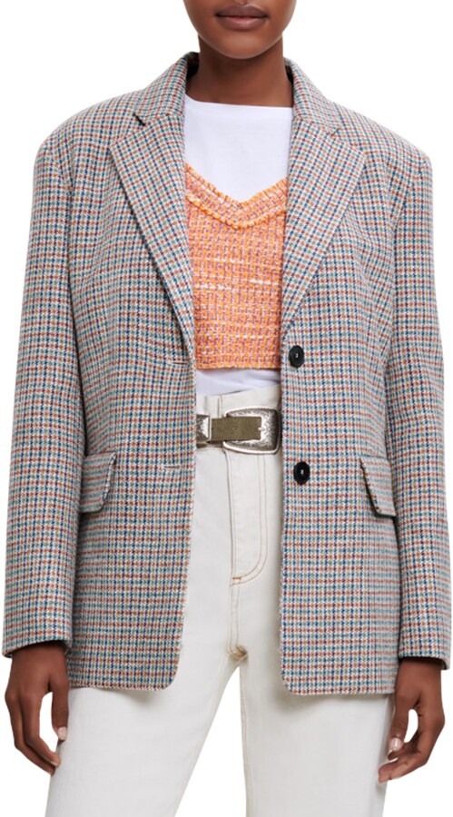 maje checked woven blazer