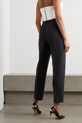 Alexander McQueen Strapless Two-tone Ruched Wool-blend And Silk-satin Jumpsuit - Black