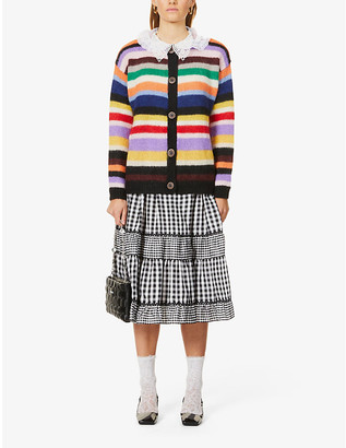 Miu Miu Lace-collar striped mohair-blend cardigan