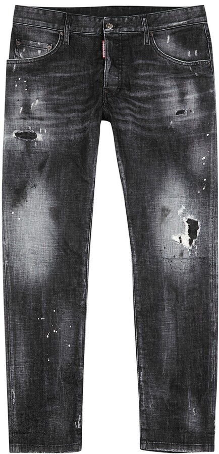 DSQUARED2 Skater faded black distressed slim-leg jeans - ShopStyle