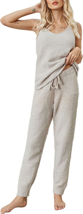 Womens Fuzzy Sherpa Fleece Pajamas Set Long Sleeve Hoodies Pajama Pants  Cozy 2 Piece Outfits Loungewear Sleepwear 