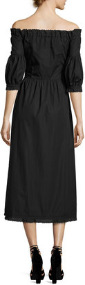 Vilshenko Off-Shoulder 3/4-Sleeve Midi Dress, Black