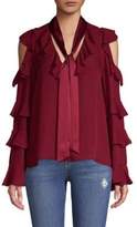 Thumbnail for your product : Alice + Olivia Gia Ruffle Cold-Shoulder Silk Blouse