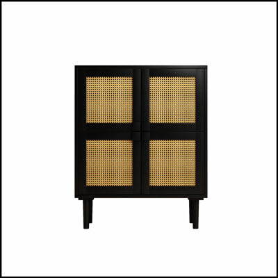 Bayou Breeze 4-Doors Rattan Mesh Storage Cabinet Sideboard with Eight Spacious Compartments for Organized Living and Stylish Decor