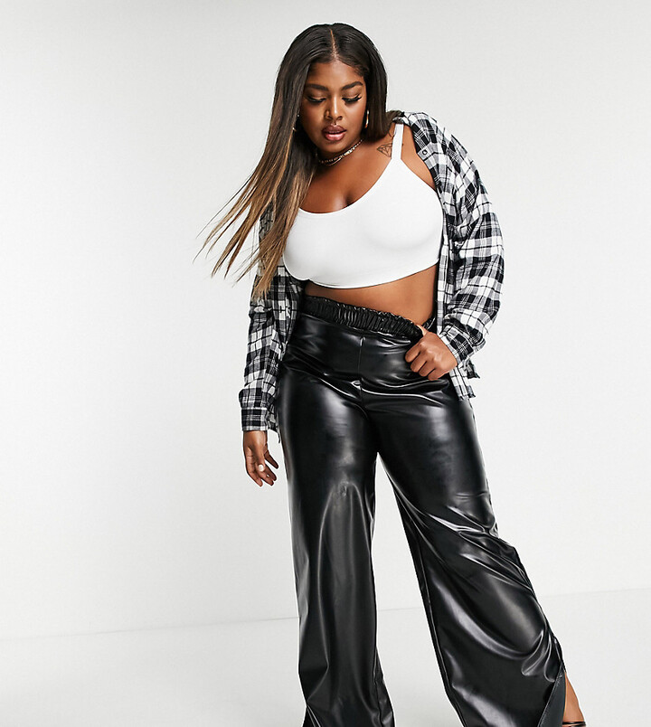 faux leather wide leg trousers
