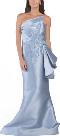 TJMAXX Strapless Embroidered Floral Applique Mikado Gown For Women, Polyester