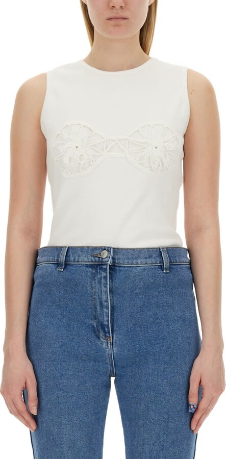 Tシャツ・カットソー MAGDA BUTRYM FW25 T-SHIRT WITH CROCHET BRA (108321 WHITE) Crochet bra t-shirt in white
