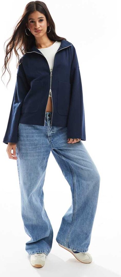 Ladies Cardigan Asos Navy Cardigan ASOS Design Oversized Blue