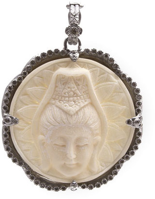 Armenta New World Scalloped Round Crowned Buddha Bone Enhancer with Champagne Diamonds