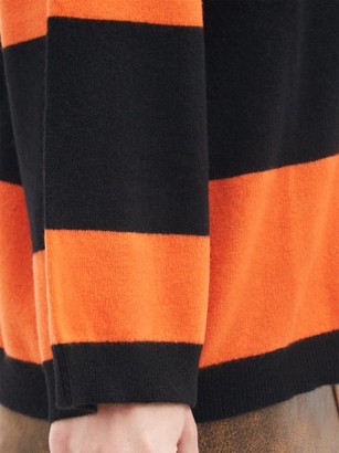 Ganni Crystal-button Striped Polo Cashmere Sweater - Black Orange