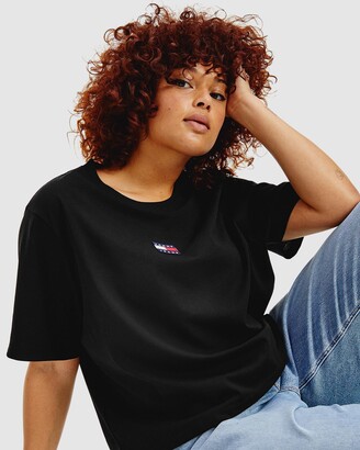 Tommy Jeans Women's Black Printed T-Shirts - Curvy Tommy Centre Badge Tee