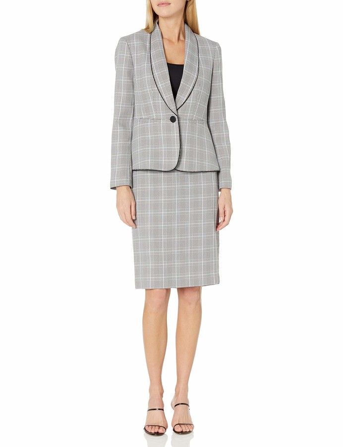 Le Suit Womens 1 Button Zipper Pocket Glazed Melange Skirt Suit 