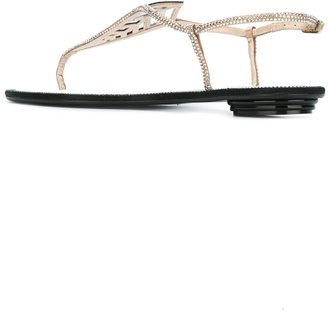 Rene Caovilla embellished flat sandals - women - Leather/glass - 37.5