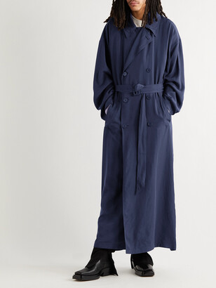 Balenciaga Oversized Belted Double-Breasted Lyocell Trench Coat - Men - Blue - IT 50