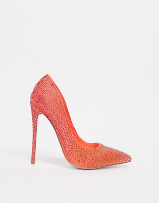 ASOS DESIGN Penelope embellished stiletto court shoes in orange