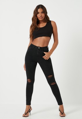 Missguided Tall Black High Waisted Authentic Ripped Skinny Jeans