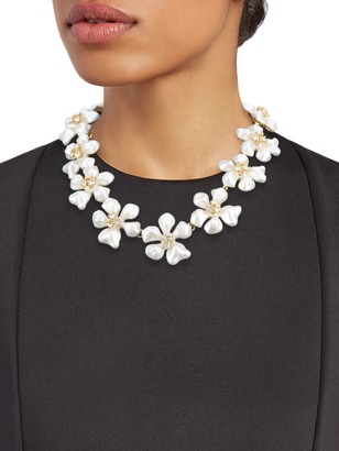 Kenneth Jay Lane Crystal & Faux-Pearl Flower Necklace