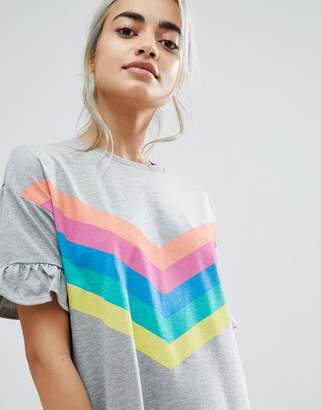 ASOS Petite T-Shirt Dress With Frill Cuffs And Rainbow Stripes