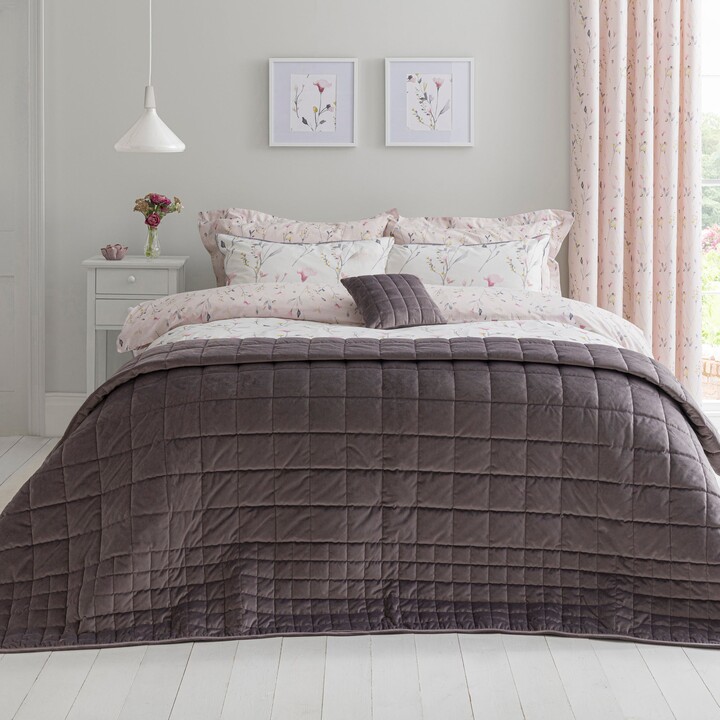 Dunelm Velvet Grey Square Grid Stitch Bedspread Grey ShopStyle Quilts