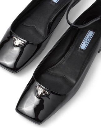 Prada Triangle-Logo Patent Leather Ballerina Shoes - ShopStyle Ballet Flats