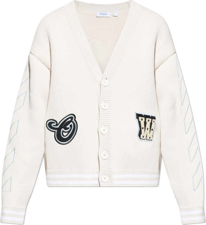 Off-White Cardigan With Patches, , - Cream