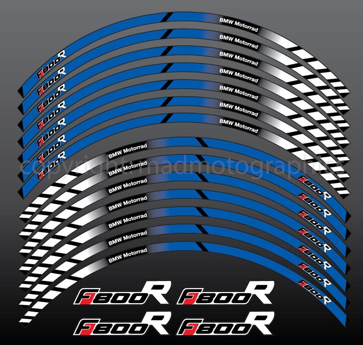 Motorcycle Wheel Stickers Decals Set Rim Tape Stripes Race Motorbike For Bmw F800R Street Motorrad Laminated Blue White