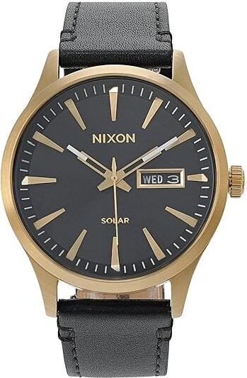 Nixon Sentry Solar Leather Men's Watches All Gold/Black, Leather/Stainless Steel