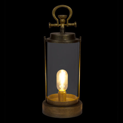 Alpine Vintage Metal & Glass Lantern with Warm LED Lights