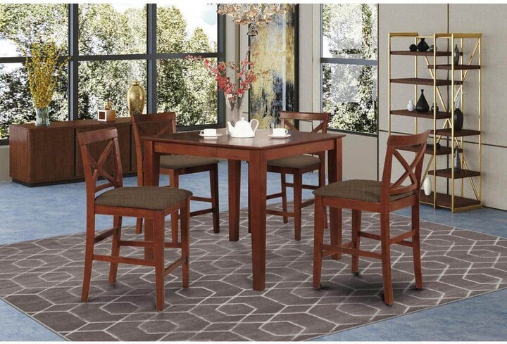 5-Piece Mahogany Finish Solid Wood Top - Dining Room Set - Seats 4