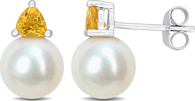 Rina Limor Fine Jewelry 10K 0.44 ct. tw. Citrine & 8-8.5mmmm Pearl Studs
