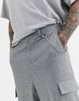 Thumbnail for your product : ASOS Design DESIGN drop crotch grey tapered smart trousers with cargo pockets and metal chain